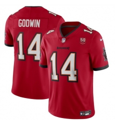 Men Tampa Bay Buccaneers 14 Chris Godwin Red 2025 50th Anniversary Patch Vapor Untouchable Limited Stitched Football Jersey Men Tampa Bay Buccaneers 14 Chris Godwin Red 2025 50th Anniversary Patch Vapor Untouchable Limited Stitched Football Jersey