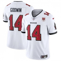 Men Tampa Bay Buccaneers 14 Chris Godwin White 2025 50th Anniversary Patch Vapor Untouchable Limited Stitched Football Jersey