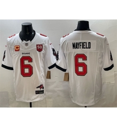 Men Tampa Bay Buccaneers 6 Baker Mayfield White F U S E  50th Season  26 4 Star C Patch Vapor Limited Stitched Football Jersey