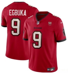 Men Tampa Bay Buccaneers 9 Emeka Egbuka Red 2025 Draft 50th Anniversary Patch Vapor Untouchable Limited Stitched Football Jersey