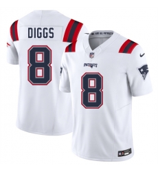 Men New England Patriots 8 Stefon Diggs White 2025 F U S E  Vapor Limited Stitched Football Jersey
