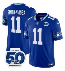 Men Seattle Seahawks 11 Jaxon Smith Njigba Royal 2025 F U S E 50th Anniversary Patch Throwback Vapor Limited Stitched Football Jersey Men Seattle Seahawks 11 Jaxon Smith Njigba Royal 2025 F U S E 50th Anniversary Patch Throwback Vapor Limited Stitched Football Jersey