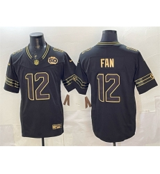 Men Seattle Seahawks 12 Fan Black Gold 2025 F U S E 50th Season Patch Limited Stitched Football Jersey Men Seattle Seahawks 12 Fan Black Gold 2025 F U S E 50th Season Patch Limited Stitched Football Jersey