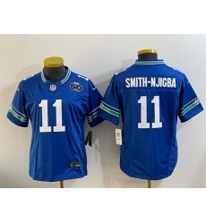 Women Seattle Seahawks 11 Jaxon Smith Njigba Royal 2024 F U S E 50th Anniversary Patch Throwback Vapor Limited Stitched Football Jersey 