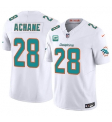 Men Miami Dolphins  28 De Von Achane White 2026 F U S E  1 Star C Patch Vapor Limited Stitched Football Jersey