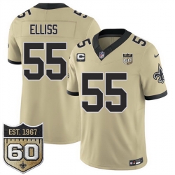 Men New Orleans Saints  55 Kaden Elliss Gold 2026 F U S E With 1 Star C Patch And 60th Anniversary Patch Vapor Limited Football Stitched Jersey