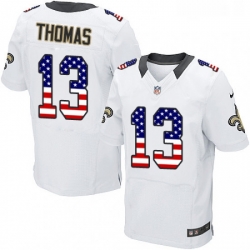 Mens Nike New Orleans Saints 13 Michael Thomas Elite White Road USA Flag Fashion NFL Jersey