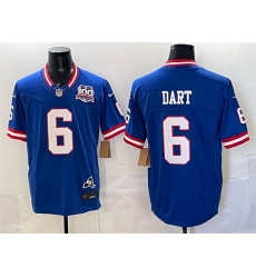 Men New York Giants 6 Jaxson Dart Royal 2025 Draft F U S E  100th Season  26 State Patch Vapor Limited Stitched Football Jersey
