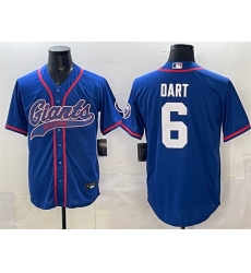 Men New York Giants 6 Jaxson Dart Royal With Patch Cool Base Stitched Baseball Jersey