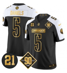 Men Washington Commanders 5 Jayden Daniels Black Gold F U S E  90th  26 Sean Taylor Patch Vapor Limited Stitched Football Jersey