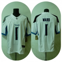 Men Tennessee Titans 1 Cameron Ward White 2025 Draft F U S E  Vapor Limited Stitched Football Jersey