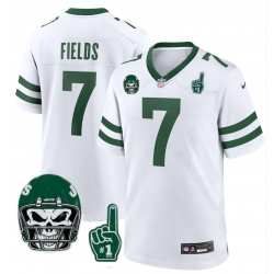 Men's Nike Justin Fields #7 White Skull New York Jets Stitched F U S E Jersey