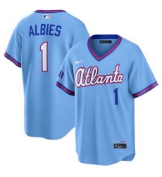 Men Atlanta Braves 1 Ozzie Albies Powder Blue 2026 City Connect Stadium Stitched Baseball Jersey Men Atlanta Braves 1 Ozzie Albies Powder Blue 2026 City Connect Stadium Stitched Baseball Jersey