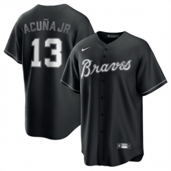 Men Atlanta Braves 13 Ronald Acu F1a Jr  Black Lights Out Limited Stitched Baseball Jersey