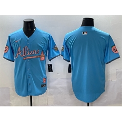 Men Atlanta Braves Blank Blue 2024 Atliens  26 Peach With Outkast Patch Vapor Limited Stitched Baseball Jersey