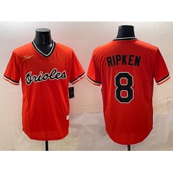 Men Baltimore Orioles 8 Cal Ripken Jr  Orange Throwback Stitched Baseball Jersey