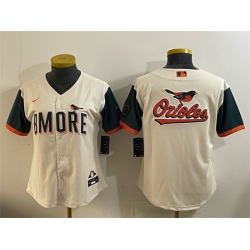 Women Baltimore Orioles Team Big Logo Natural 2026 City Connect Stadium Stitched Baseball Jersey 001