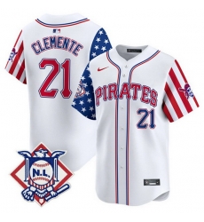 Men Pittsburgh Pirates 21 Roberto Clemente White 2024 Fourth of July Vapor Limited Stitched Baseball Jersey Men Pittsburgh Pirates 21 Roberto Clemente White 2024 Fourth of July Vapor Limited Stitched Baseball Jersey