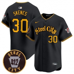 Men Pittsburgh Pirates 30 Paul Skenes Black 412 Patch Vapor Premier Limited Stitched Baseball Jersey