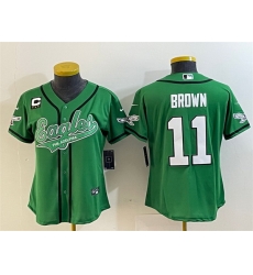 Women Philadelphia Eagles 11 A J Brown Green With 3 Star C Patch Cool Base Stitched Baseball Jersey 28Run Small 29 Women Philadelphia Eagles 11 A J Brown Green With 3 Star C Patch Cool Base Stitched Baseball Jersey 28Run Small 29