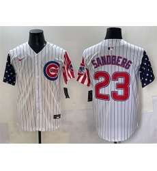 Men Chicago Cubs 23 Ryne Sandberg White Pinstripe 2025 Independence Day Vapor Premier Limited Stitched Baseball Jersey
