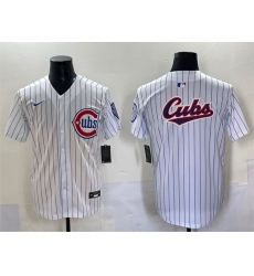 Men Chicago Cubs Team Big Logo White Pinstripe 2nd Alternate Limited Stitched Baseball Jersey
