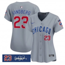 Women Chicago Cubs 23 Ryne Sandberg Gray Ryne Sandberg Tribute Vapor Limited V3 Stitched Baseball Jersey