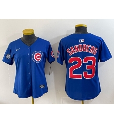 Women Chicago Cubs 23 Ryne Sandberg Royal Ryne Sandberg Tribute Vapor Limited V2 Stitched Baseball Jersey