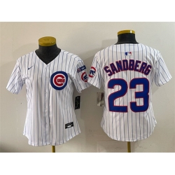 Women Chicago Cubs 23 Ryne Sandberg White Pinstripe Ryne Sandberg Tribute Vapor Limited V3 Stitched Baseball Jersey