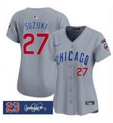 Women Chicago Cubs 27 Seiya Suzuki Gray Ryne Sandberg Tribute Vapor Limited V3 Stitched Baseball Jersey