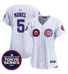 Women Chicago Cubs 5 Christopher Morel White 2025 Tokyo Series Limited Stitched Baseball Jersey