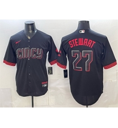 Men Cincinnati Reds  27 Sal Stewart Black City Connect Cool Base Stitched Baseball Jersey