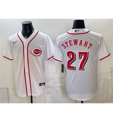 Men Cincinnati Reds 27 Sal Stewart White Stitched Baseball Jersey Men Cincinnati Reds 27 Sal Stewart White Stitched Baseball Jersey