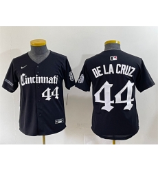 Youth Cincinnati Reds 44 Elly De La Cruz Black 27Gothic Queen City Edition 27 Vapor Premier Limited Stitched Baseball Jersey Youth Cincinnati Reds 44 Elly De La Cruz Black 27Gothic Queen City Edition 27 Vapor Premier Limited Stitched Baseball Jersey