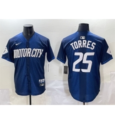 Men Detroit Tigers 25 Gleyber Torres Navy City Connect Cool Base Limited Stitched Jersey Men Detroit Tigers 25 Gleyber Torres Navy City Connect Cool Base Limited Stitched Jersey
