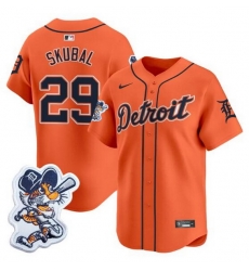 Men Detroit Tigers 29 Tarik Skubal Orange With Patch Vapor Premier Limited Stitched Baseball Jersey
