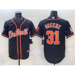 Men Detroit Tigers 31 Riley Greene Black With Patch Cool Base Stitched Baseball Jersey