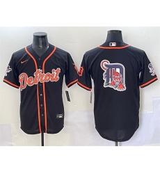 Men Detroit Tigers Team Big Logo Black With Patch Cool Base Stitched Baseball Jersey