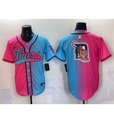 Men Detroit Tigers Team Big Logo Pink Blue Limited Stitched Baseball Jersey Men Detroit Tigers Team Big Logo Pink Blue Limited Stitched Baseball Jersey