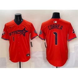 Men Houston Astros 1 Carlos Correa Orange 2025 City Connect With Texas Patch Limited Stitched Baseball Jersey
