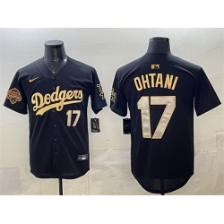 Men Los Angeles Dodgers 17 Shohei Ohtani Black Gold 2025 Back to Back Champions Patch Limited Stitched Baseball Jersey