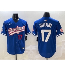 Men Los Angeles Dodgers 17 Shohei Ohtani Royal With American Flag Patch Limited Stitched Baseball Jersey Men Los Angeles Dodgers 17 Shohei Ohtani Royal With American Flag Patch Limited Stitched Baseball Jersey