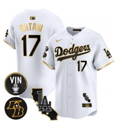 Men Los Angeles Dodgers 17 Shohei Ohtani White Gold 2025 Vin  26 Kobe Patch Vapor Limited V2 Stitched Baseball Jersey