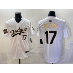 Men Los Angeles Dodgers 17 Shohei Ohtani White Gold 2025 World Series Champions Patch Limited Stitched Baseball Jersey