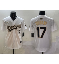 Men Los Angeles Dodgers 17 Shohei Ohtani White Gold Limited Stitched Baseball Jersey