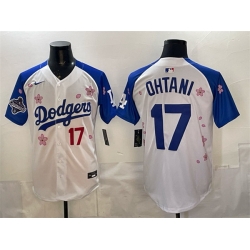 Men Los Angeles Dodgers 17 Shohei Ohtani White Royal 2025 World Series Champions Patch Tokyo Series Limited Stitched Baseball Jersey