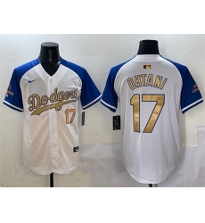 Men Los Angeles Dodgers 17 Shohei Ohtani White Royal Gold 2024 World Series Champions Vapor Limited Stitched Baseball Jersey
