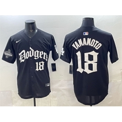 Men Los Angeles Dodgers 18 Yoshinobu Yamamoto Black LA Gothic Style With 2025 World Series Champions Patch Vapor Premier Limited Stitched Baseball Jersey