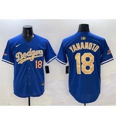 Men Los Angeles Dodgers 18 Yoshinobu Yamamoto Royal 2025 Gold Collection Limited Stitched Baseball Jersey