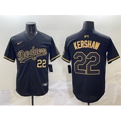 Men Los Angeles Dodgers 22 Clayton Kershaw Black Gold Limited Stitched Jersey